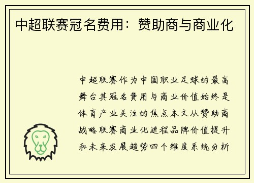 中超联赛冠名费用：赞助商与商业化